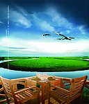 大雁 蓝天 天空 平原 草地 蓝天白云 桌椅 茶杯 杯具 湖 蓝色