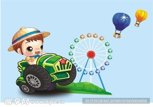 开汽车的小男孩在游乐场