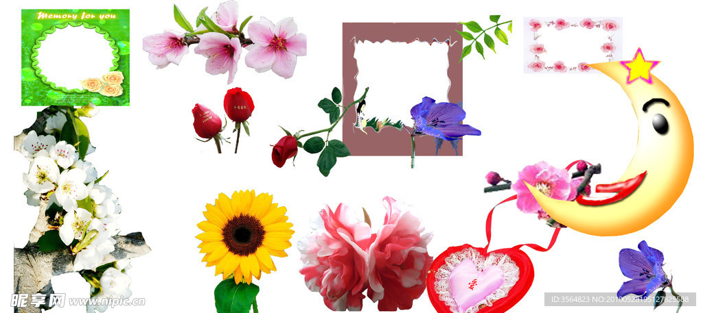 相框 月亮 花朵 素材