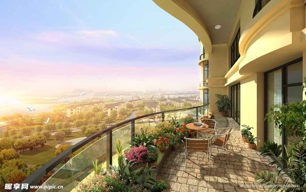 阳台透视 阳台 落日