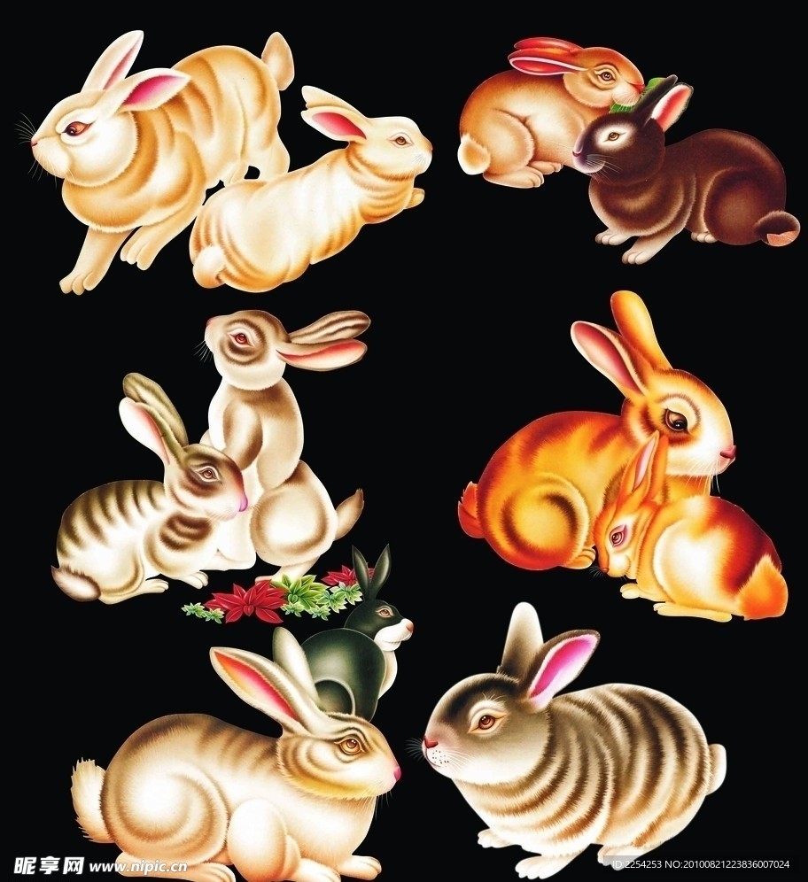 超清 卡通兔子 工笔兔 大组合2