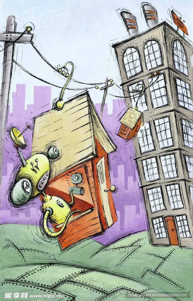 卡通房子机器人