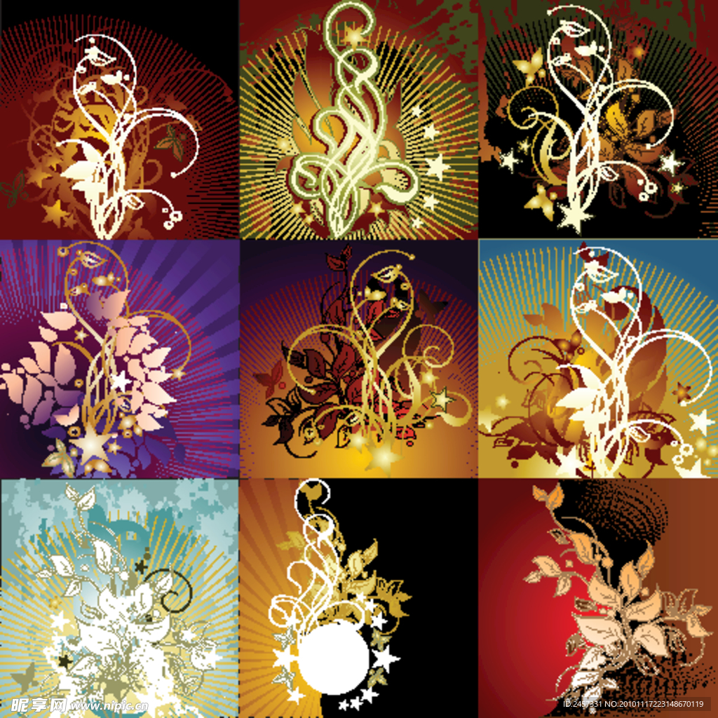 时尚梦幻花纹 古典花纹 底纹 展板 光线 卡片