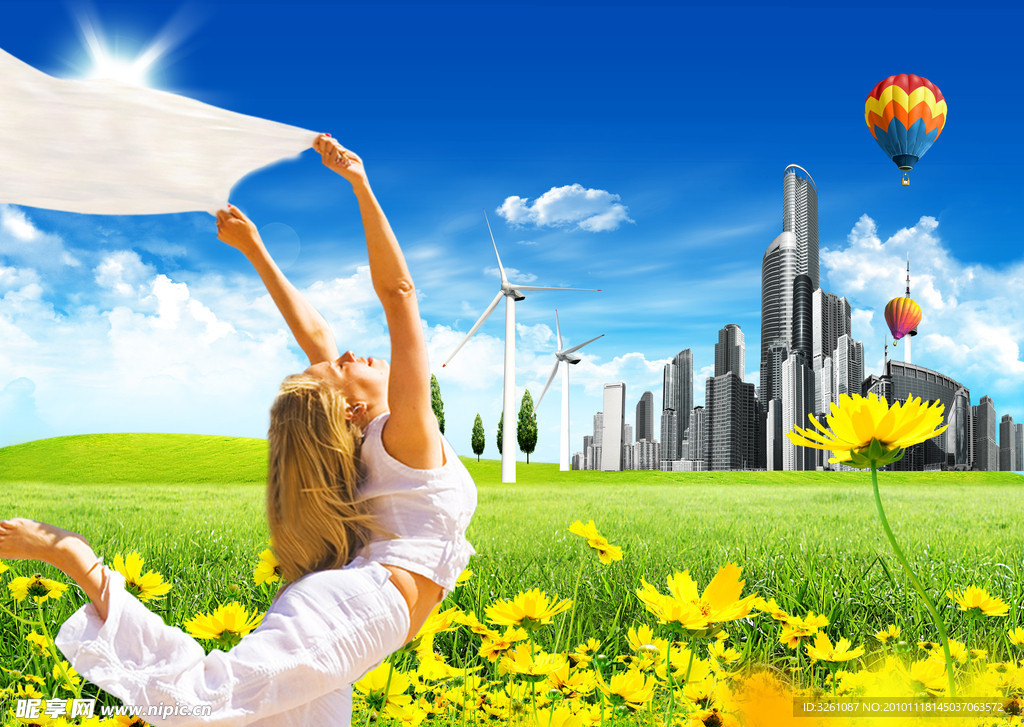 蓝天白云绿草地