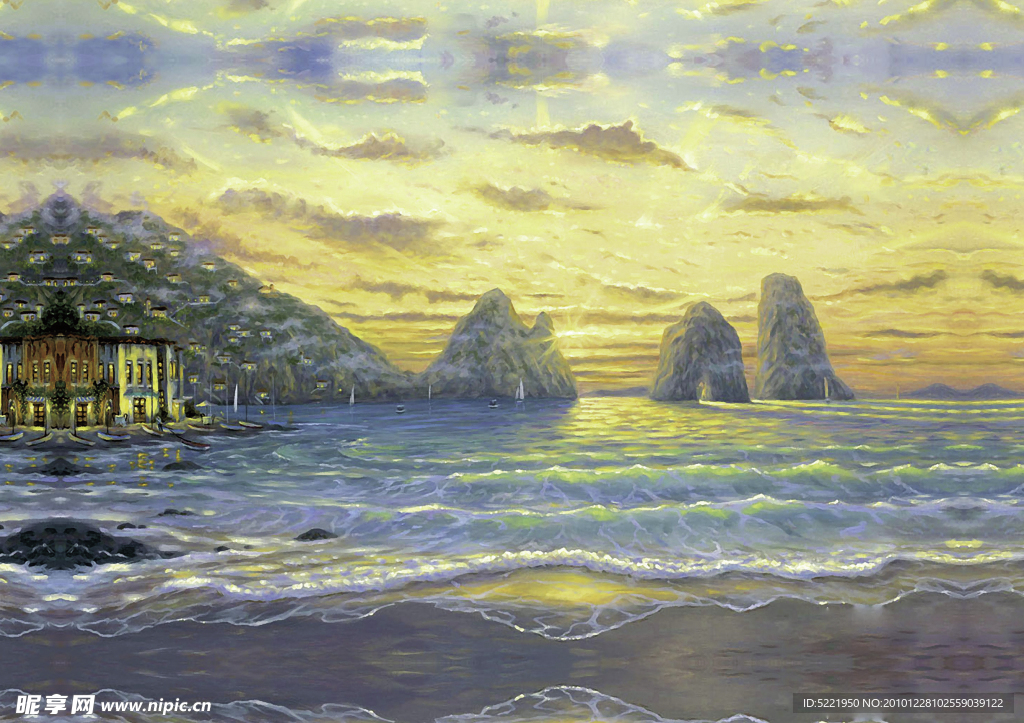 地中海风格海边日出