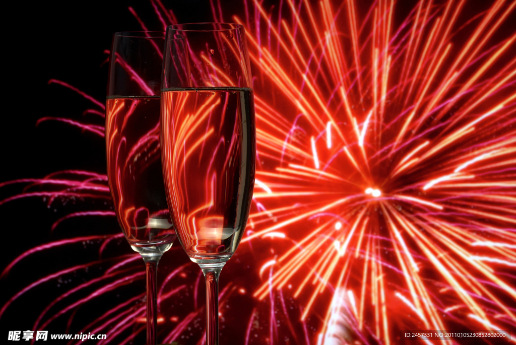 新年礼花香槟美酒