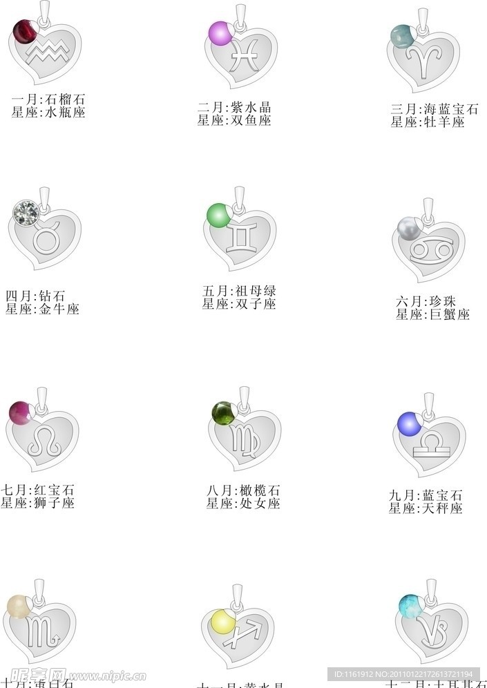 十二生辰石吊坠 十二星座吊坠