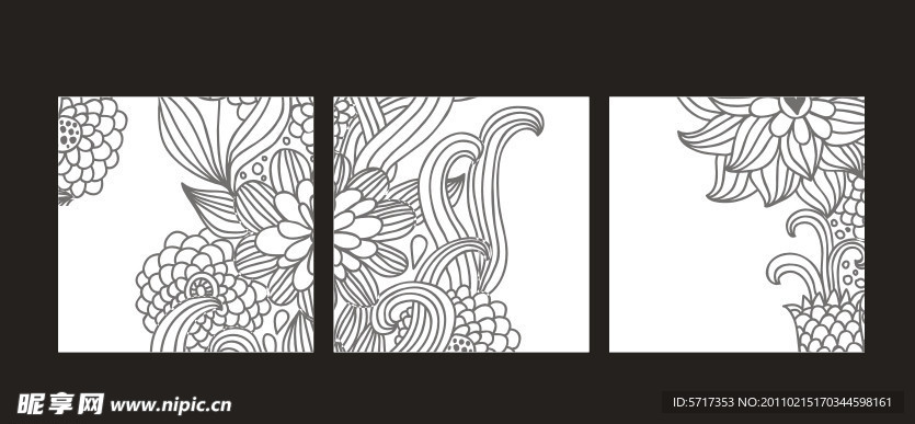 无框装饰画 线描花朵