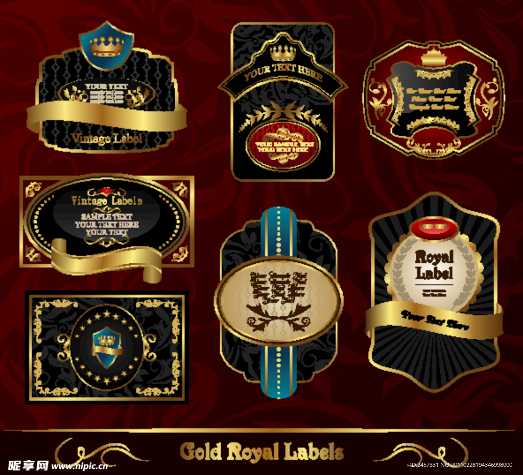 欧式金色古典花纹花边边框标签lable