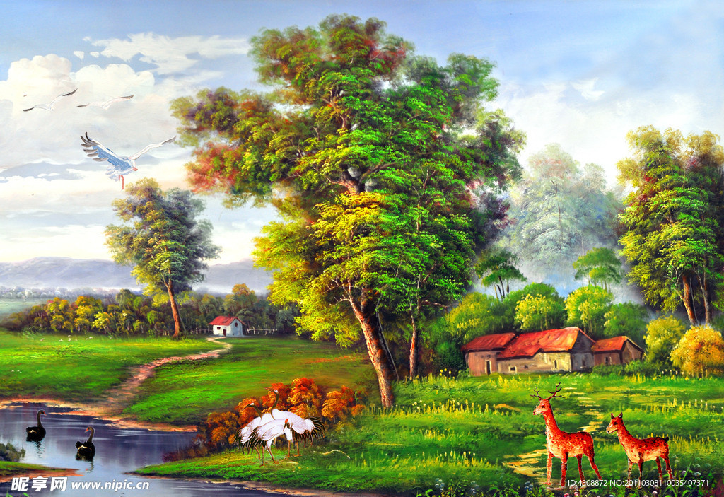 油画风景 漂亮的山水油画