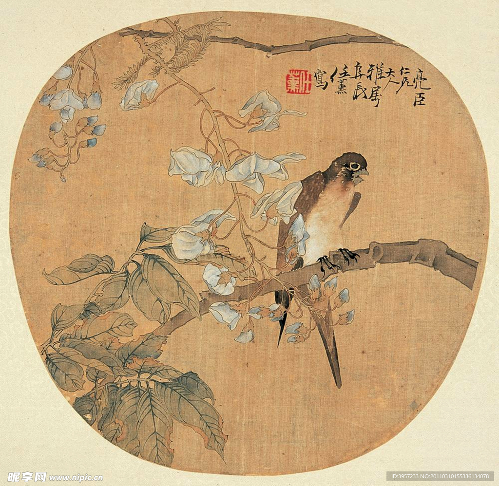 团扇花鸟图 古画