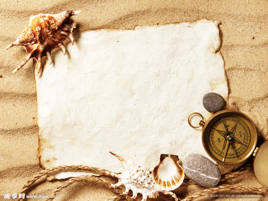 怀旧沙滩指南针牛皮纸绳子