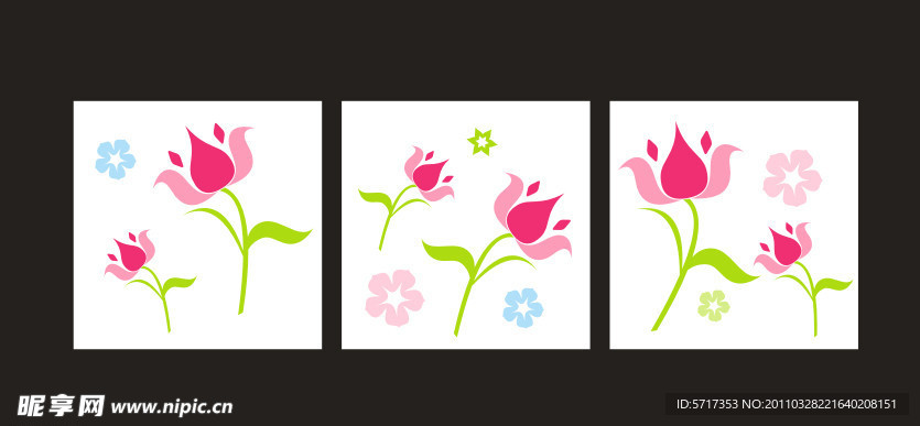 无框装饰画模板 卡通花朵