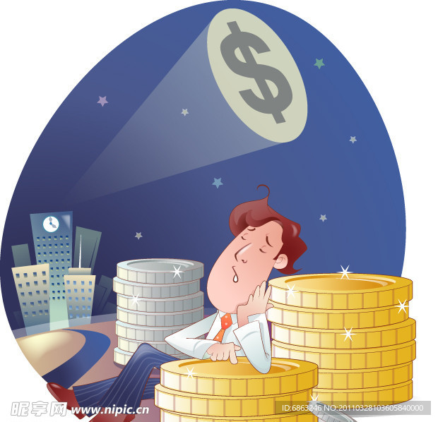 男性商业插画(想钱)