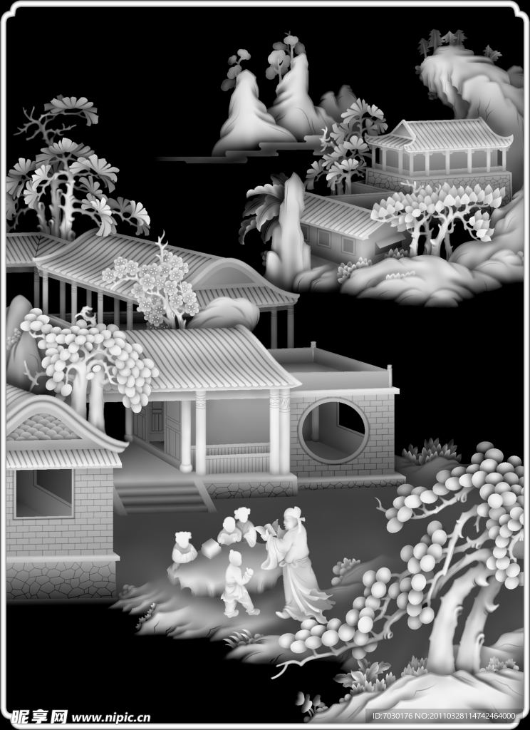 古典家具书柜琴棋书画灰度图（书）