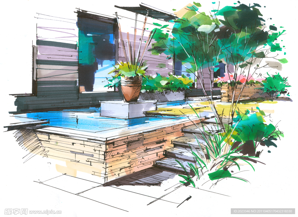 手绘 别墅设计 景观设计