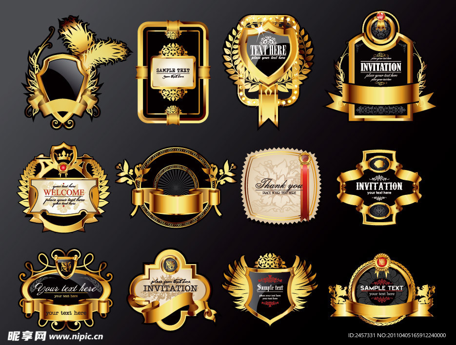 金色花纹花边框 标签