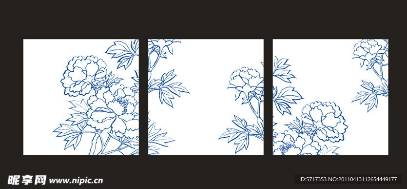 无框装饰画模板 白描花卉