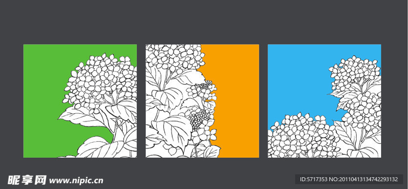 无框装饰画模板 白描花卉