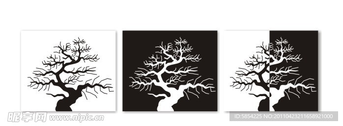 装饰画 无框画 树 黑白