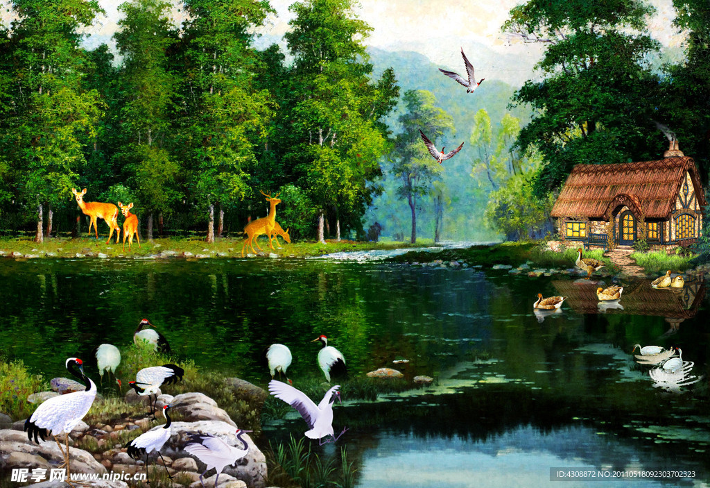 油画风景 山村油画