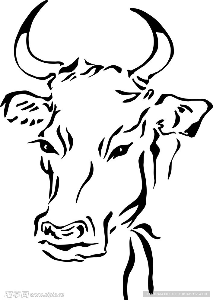 矢量黑白牛头