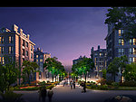 高档住宅小区夜景效果图