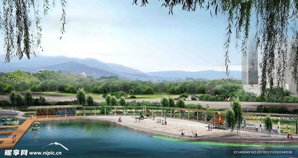 湖滨公园景观设计效果图PSD分层模板