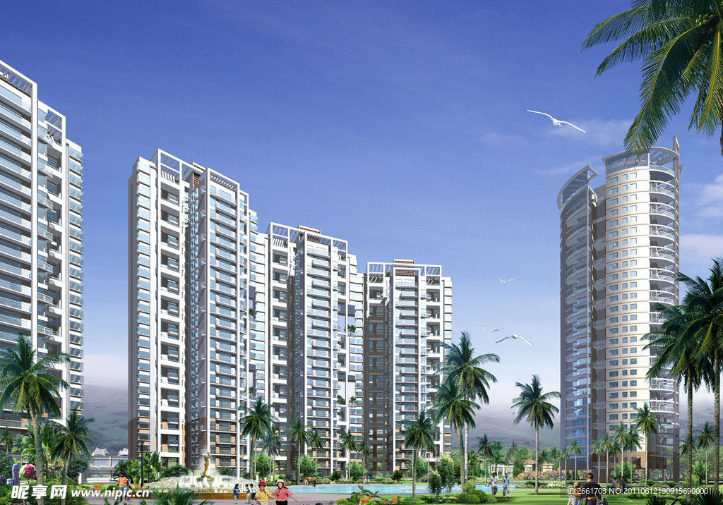 小高层小区中心花园效果图