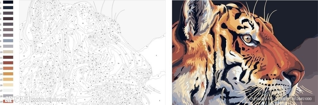 老虎数字油画线稿