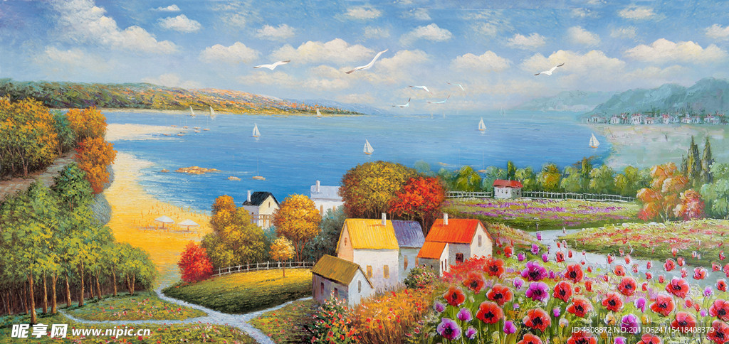 油画风景 海边风光