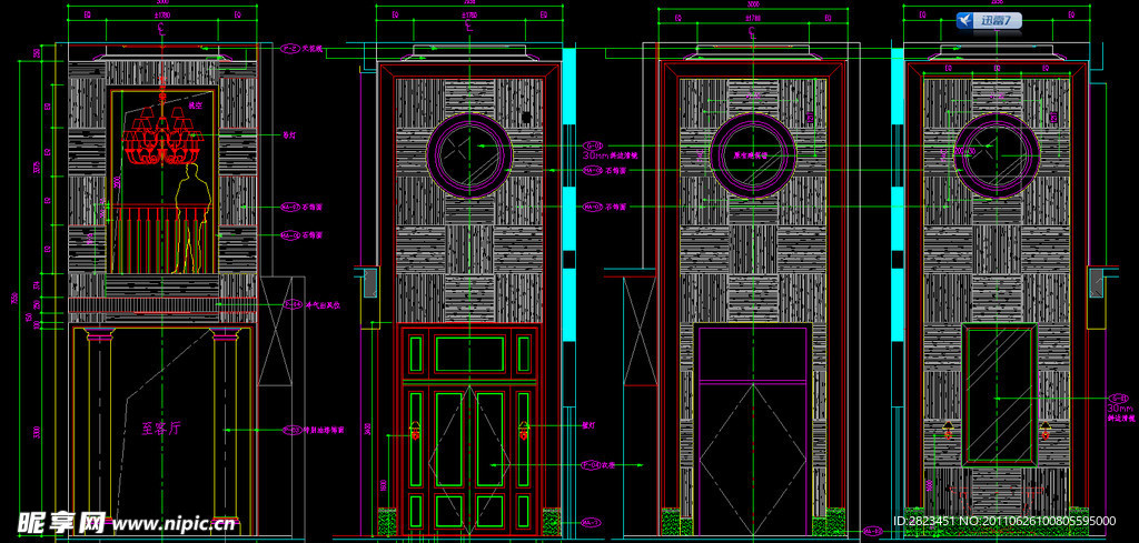 A型屋首层入口大堂立面图