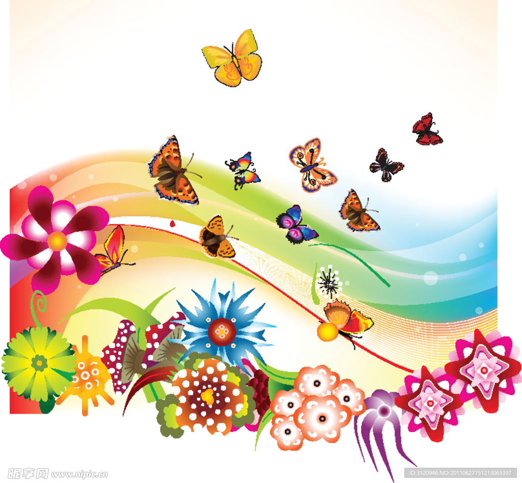 动感梦幻花纹蝴蝶背景