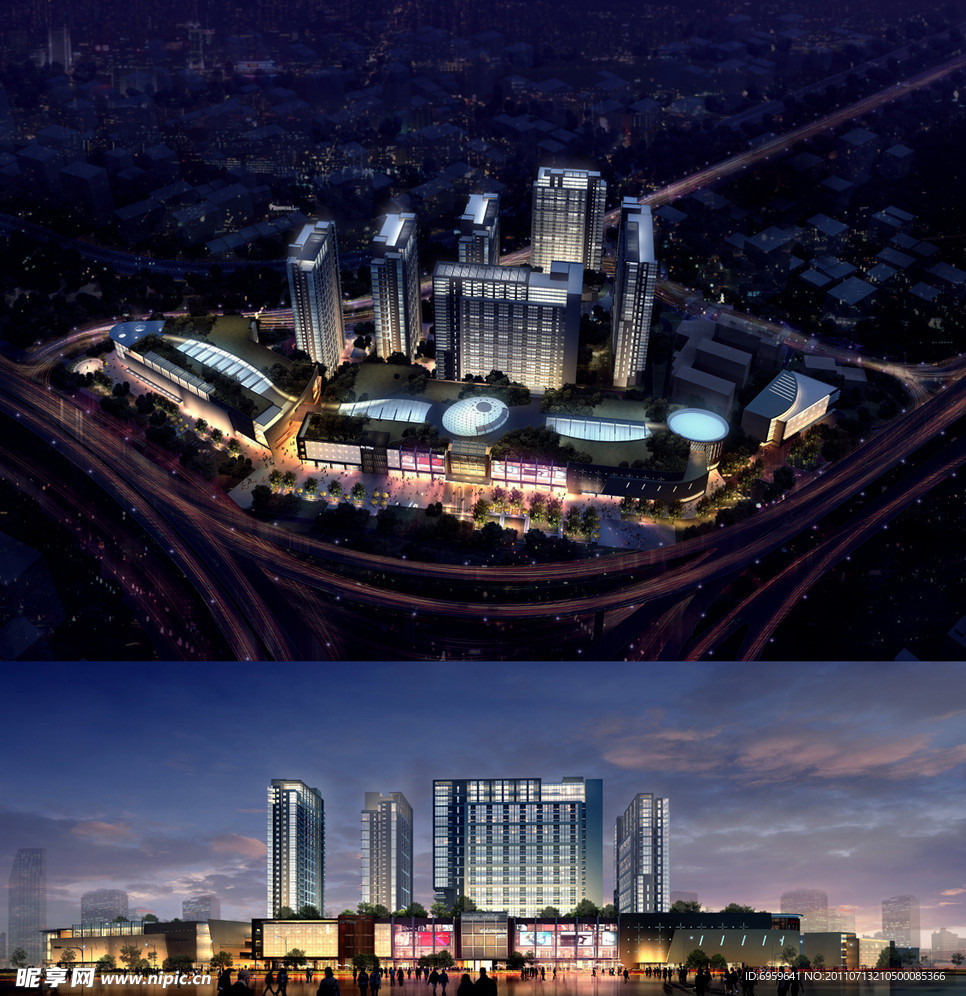 商务区夜景建筑模型