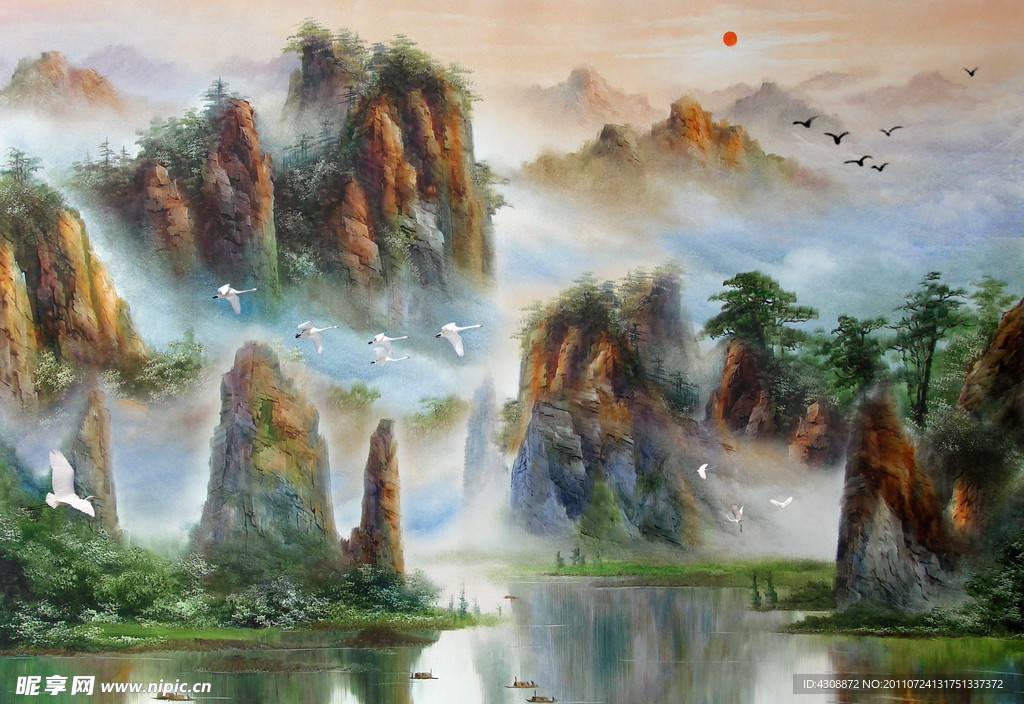 油画风景 漂亮的山水油画