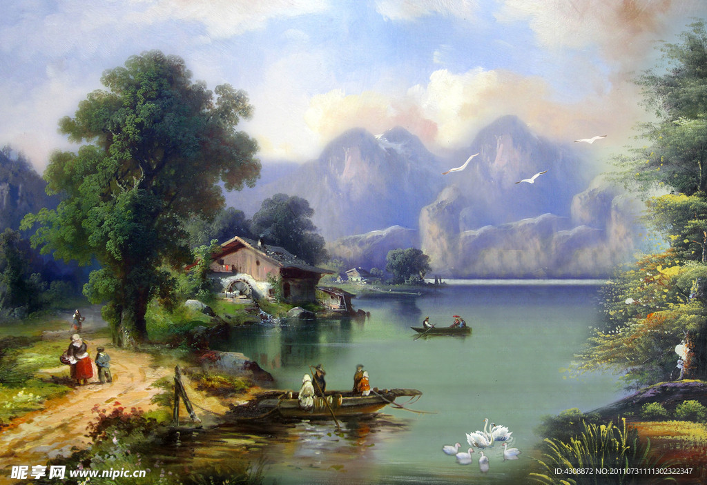 油画风景 山村油画