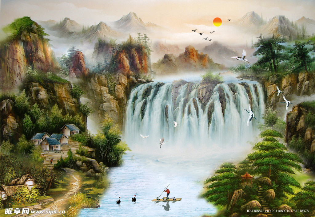 油画风景 漂亮的山水油画