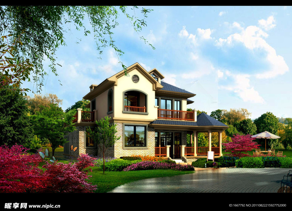 房地产园林景观别墅效果图PSD分层素材