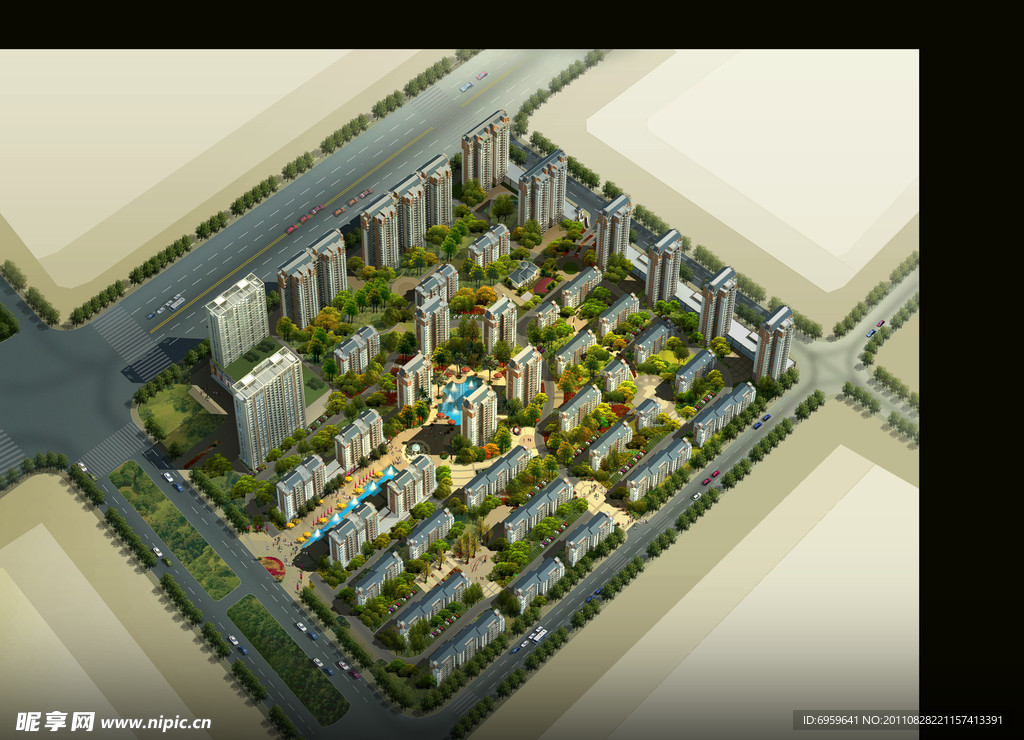 住宅小区鸟瞰效果图