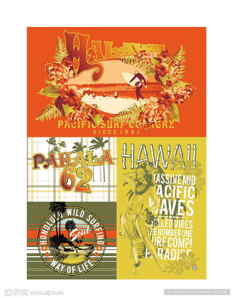 服装设计手稿 夏威夷风格椰树印花