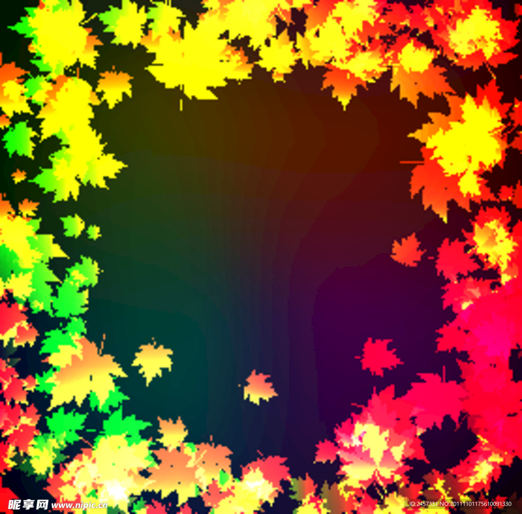 七彩枫叶边框梦幻背景