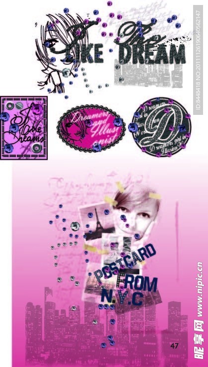 时尚女童手稿图案