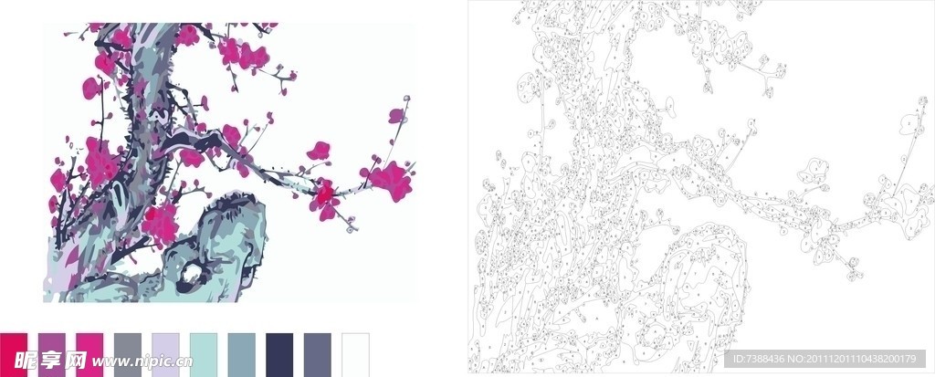 数字油画线稿 梅花