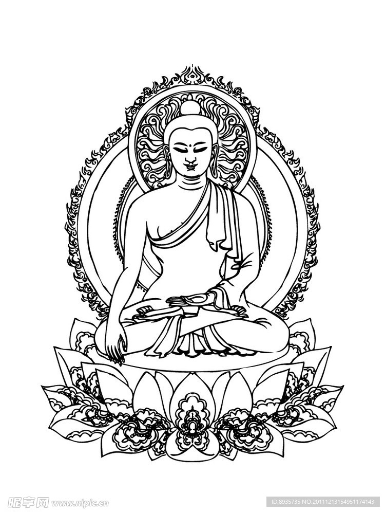释迦摩尼线描矢量图