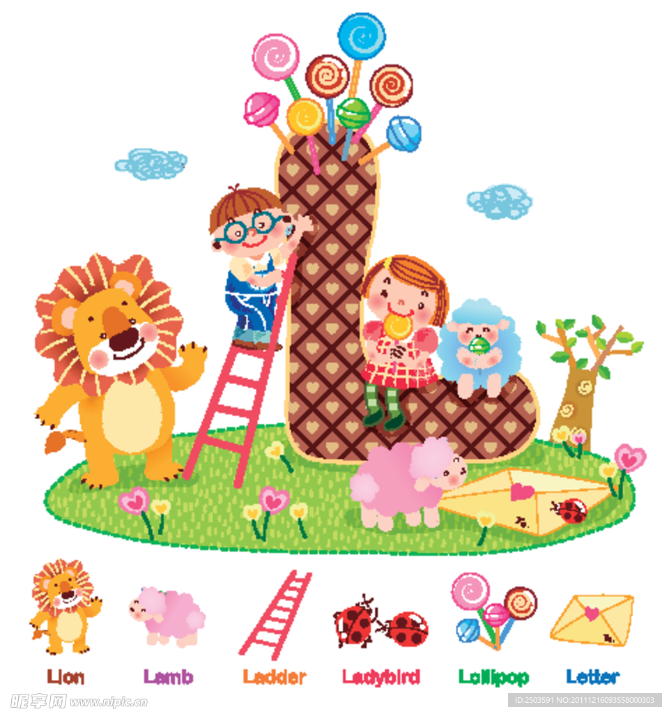 儿童卡通矢量动画漫画手绘英语教育系列