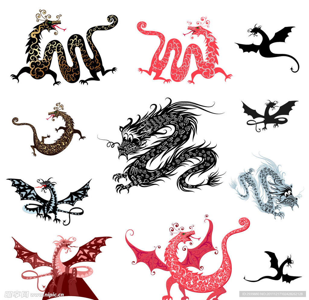 龙花纹剪影矢量素材