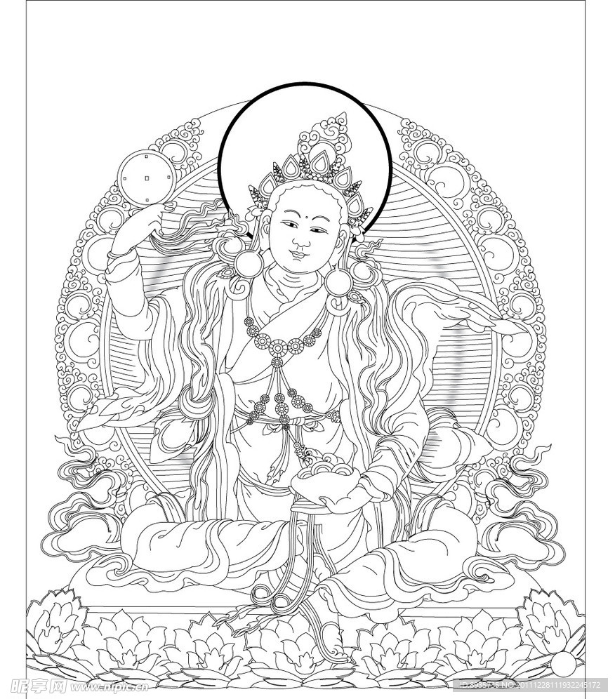 唐卡 藏地三空行母 线勾图