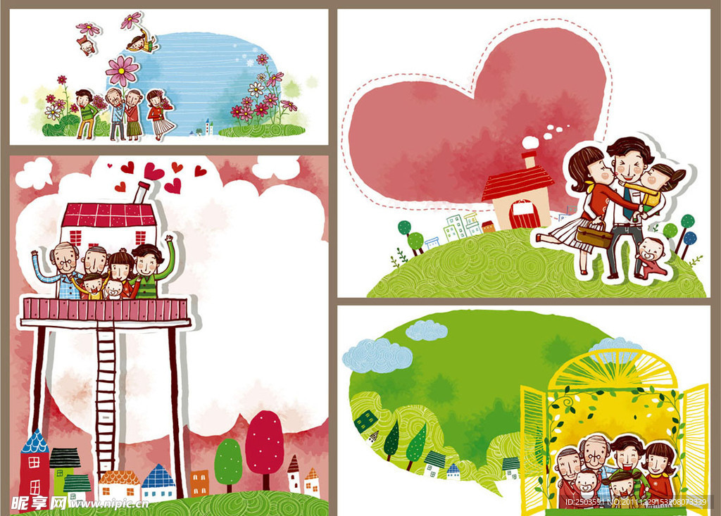 儿童画 卡通画 一家人