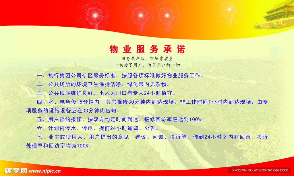 物业服务承诺展板