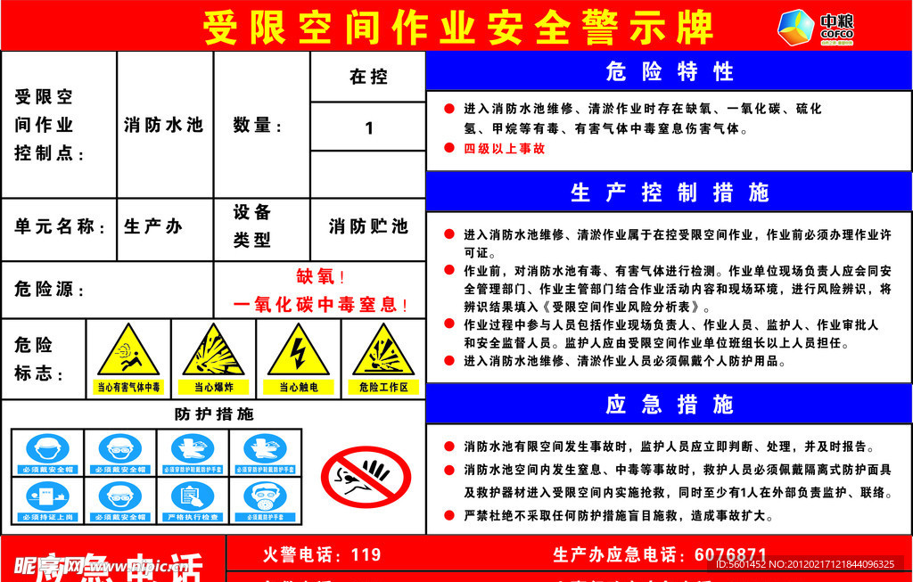 受限空间作业安全警示牌